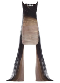 GRADIENT CORSET DRESS WITH VEIL TRAIN