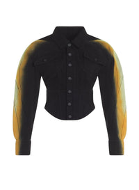 TAN CORSETED GRADIENT-EFFECT DENIM JACKET