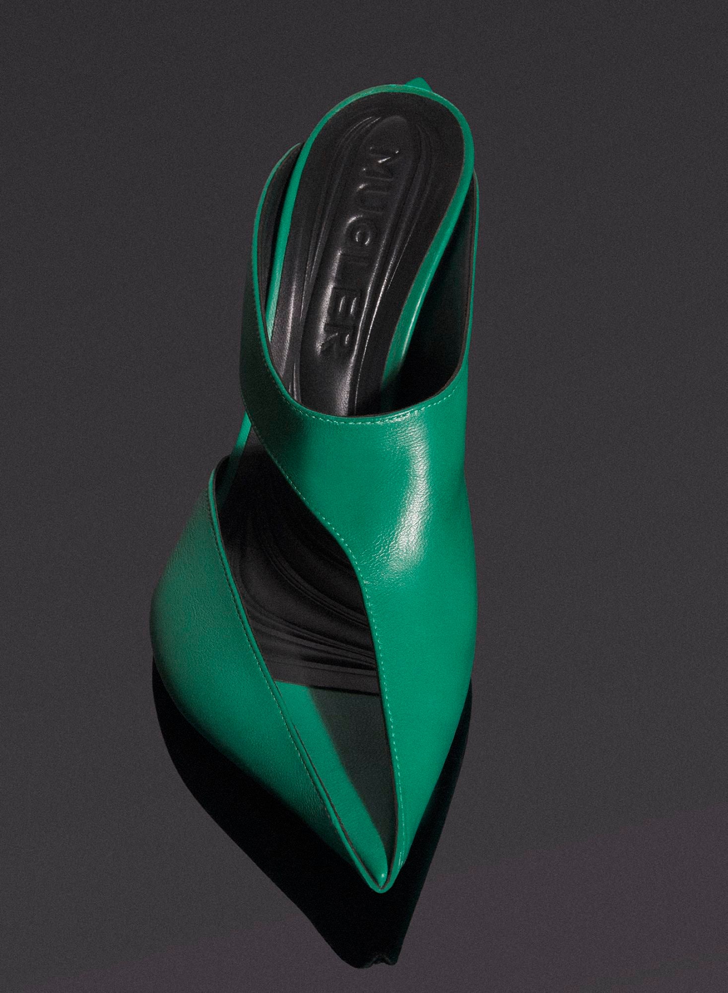 JADE GREEN LEATHER FANG 95 CUT-OUT MULE