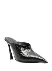 BLACK EMBOSSED CROCODILE FANG 95 MULES
