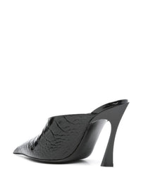 BLACK EMBOSSED CROCODILE FANG 95 MULES