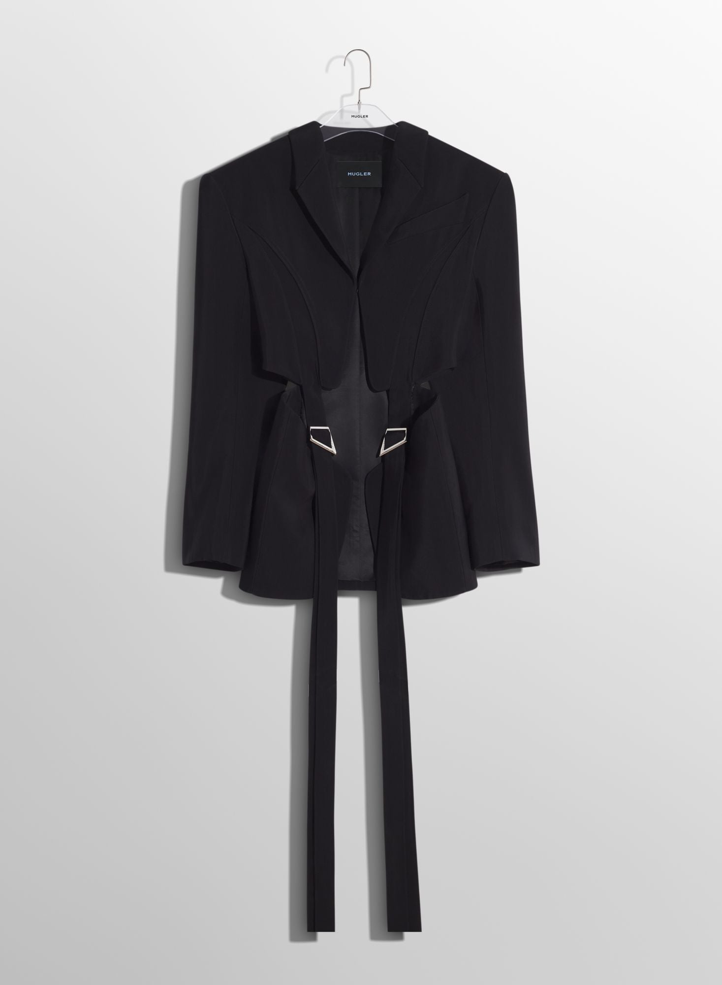 BLACK BUCKLED TAILORED WOOL JACKET