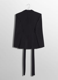 BLACK BUCKLED TAILORED WOOL JACKET