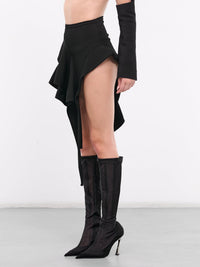 BLACK ASYMMETRIC KNITTED SKIRT