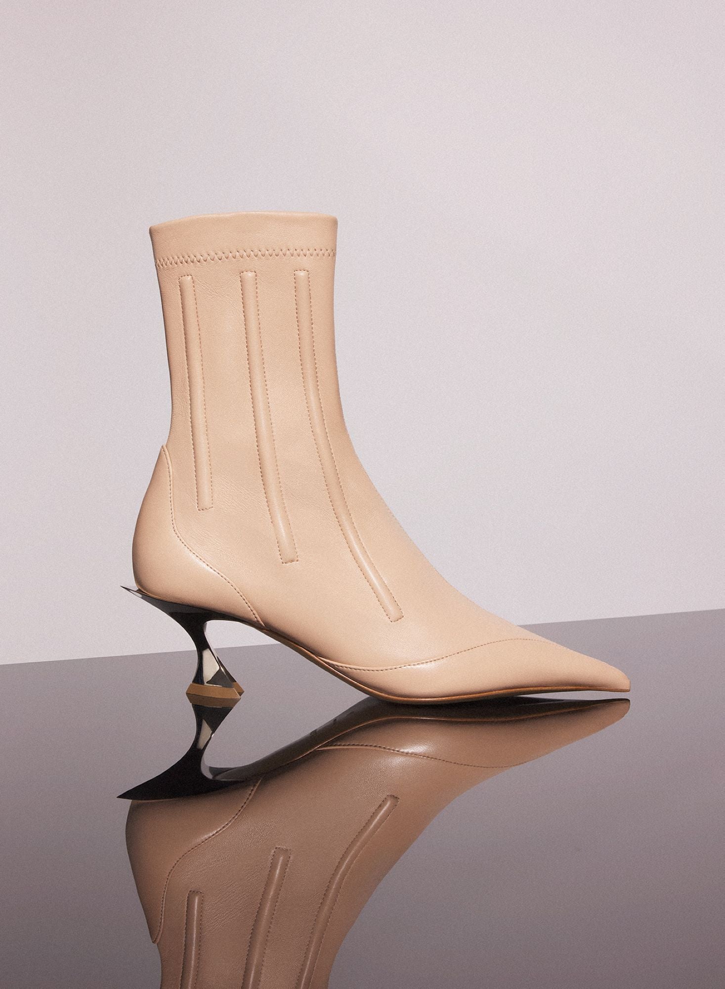 NUDE BONED LEATHER FANG 55 ANKLE BOOTS