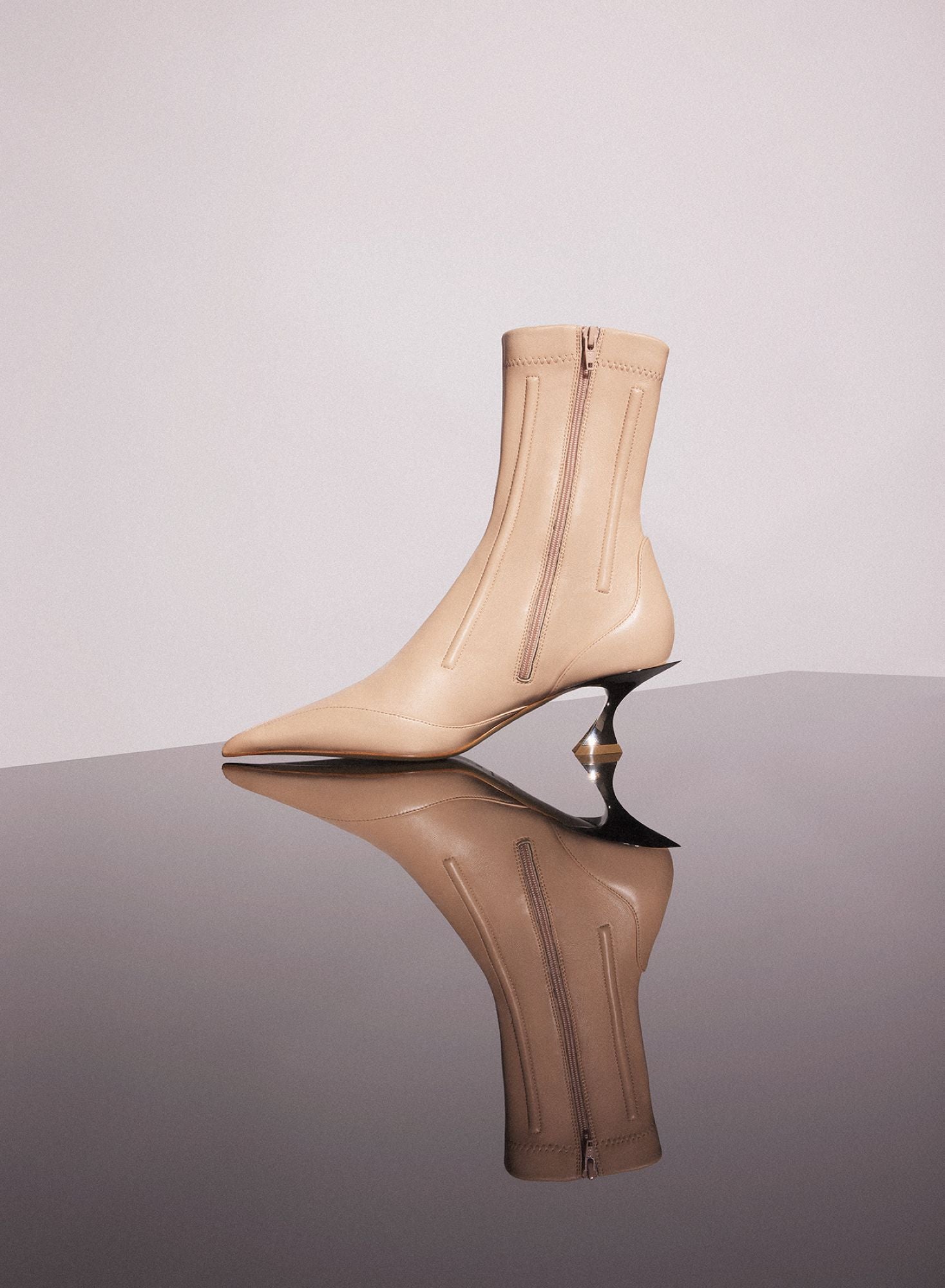 NUDE BONED LEATHER FANG 55 ANKLE BOOTS