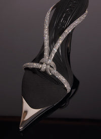 BLACK AND CRYSTAL KNOTTED FANG 95 SANDALS