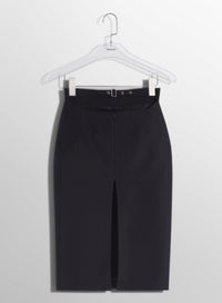 BLACK BUCKLED TAILORED SKIRT