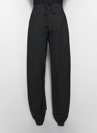 BLACK PLEATED WIDE LEG TROUSERS