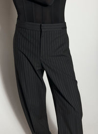 PINSTRIPE LACED UP TAILORING TROUSERS