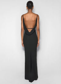 BLACK LEATHER HARNESS BACKLESS CREPE GOWN