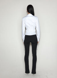 WHITE LACED CORSET POPLIN SHIRT
