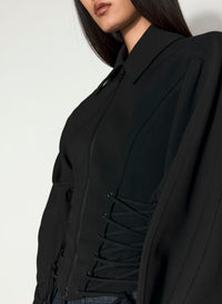BLACK LACED CORSET WOOL JACKET