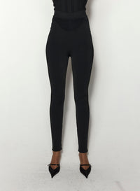 BLACK BONING DETAIL KNIT LEGGINGS