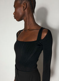 BLACK SCULPTING KNIT BODYSUIT