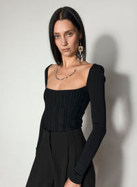 OFF WHITE BONING DETAIL KNIT TOP