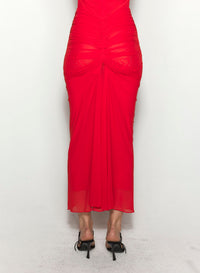 BLACK RUCHED MESH SKIRT