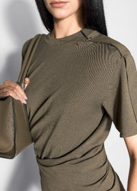 OFF-WHITE DRAPED PIERCED DAY DRESS