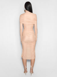 NUDE SHEER RUCHED DRESS