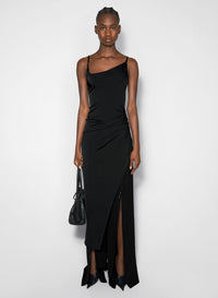 BLACK ASYMETRICAL BUCKLED STRAP DRESS