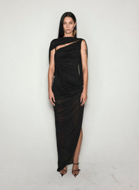 BLACK DRAPED BACKLESS GOWN