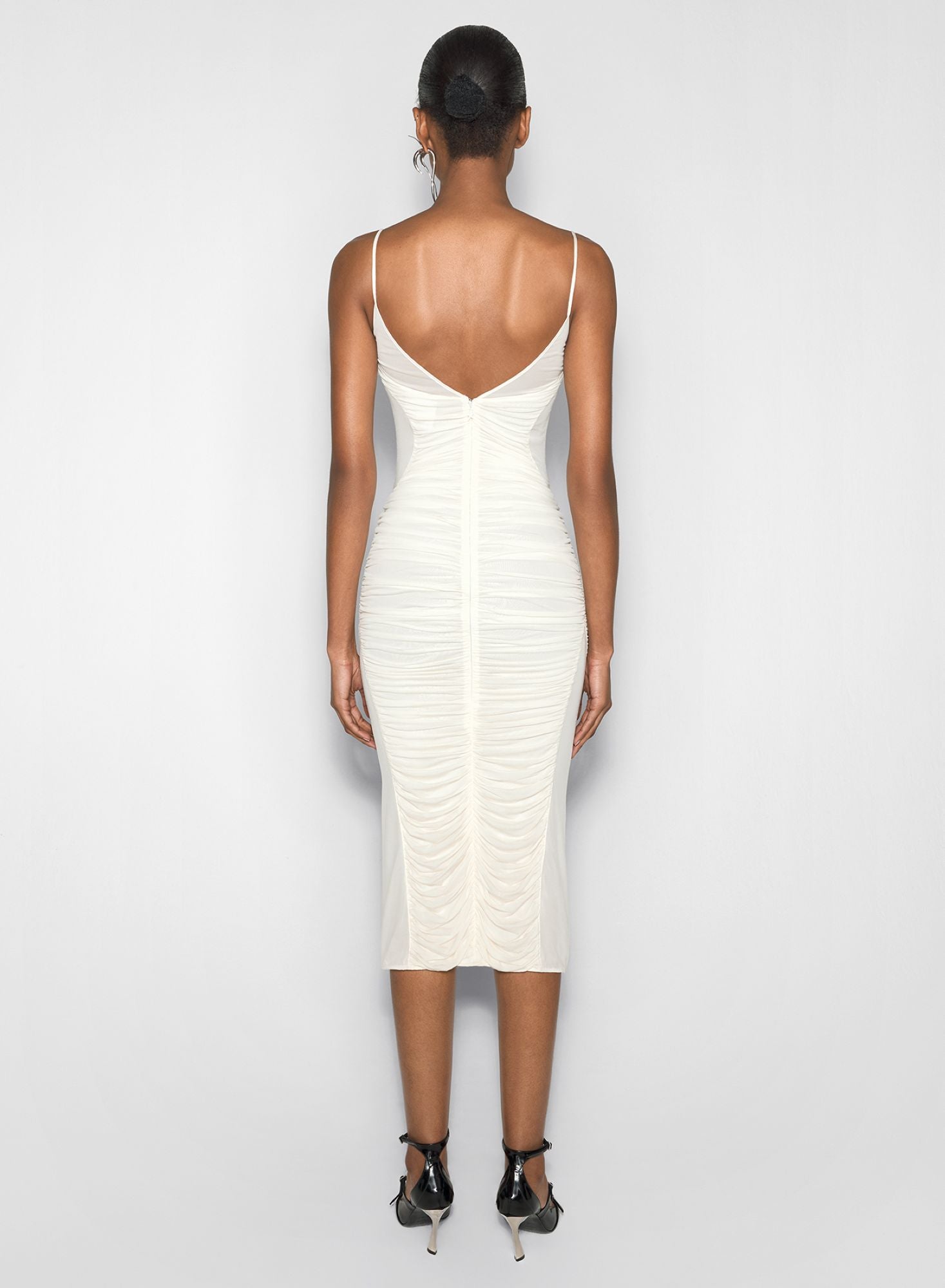 WHITE RUCHED DRESS