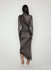 BLACK AND NUDE ASYMETRICAL DOUBLE LAYERED DRESS