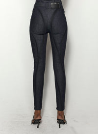 BLACK MESH RAW DENIM SKINNY JEANS