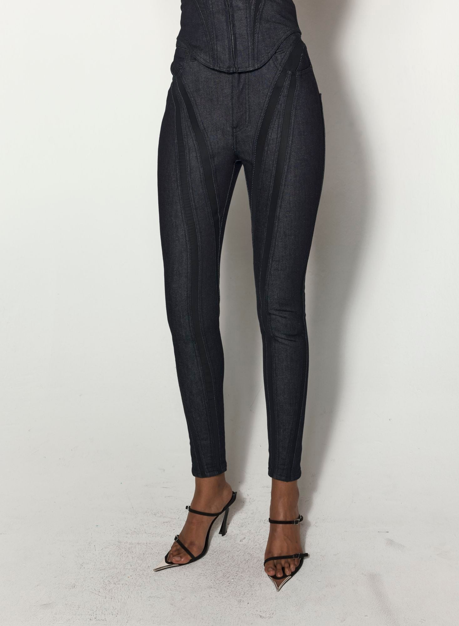 BLACK MESH RAW DENIM SKINNY JEANS