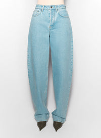 BLUE LACED-UP WIDE LEG JEANS