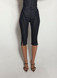 BLACK MESH RAW DENIM CAPRI JEANS