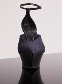 RAW DENIM PLATFORM STRAPPY FANG 95 MULES
