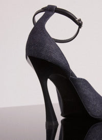 RAW DENIM STRAPPY FANG 95 MULES