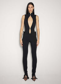 BLACK OPEN NECKLINE TAILORED BODYSUIT