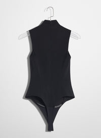 BLACK OPEN NECKLINE TAILORED BODYSUIT