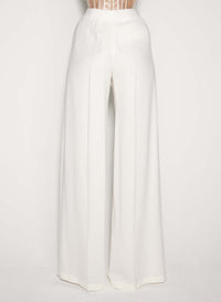 WHITE WIDE-LEG SLIT BUCKLED TROUSERS