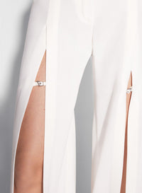 WHITE WIDE-LEG SLIT BUCKLED TROUSERS