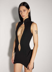 BLACK OPEN NECKLINE TAILORED DRESS