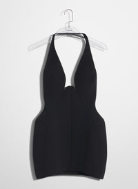 BLACK TAILORED HALTER DRESS