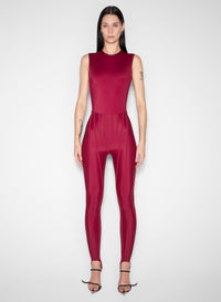 RED SLEEVELESS SHOULDER MUGLER LOGO BODYSUIT