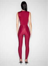 RED SLEEVELESS SHOULDER MUGLER LOGO BODYSUIT