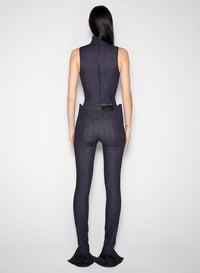RAW DENIM OPEN NECKLINE BODYSUIT