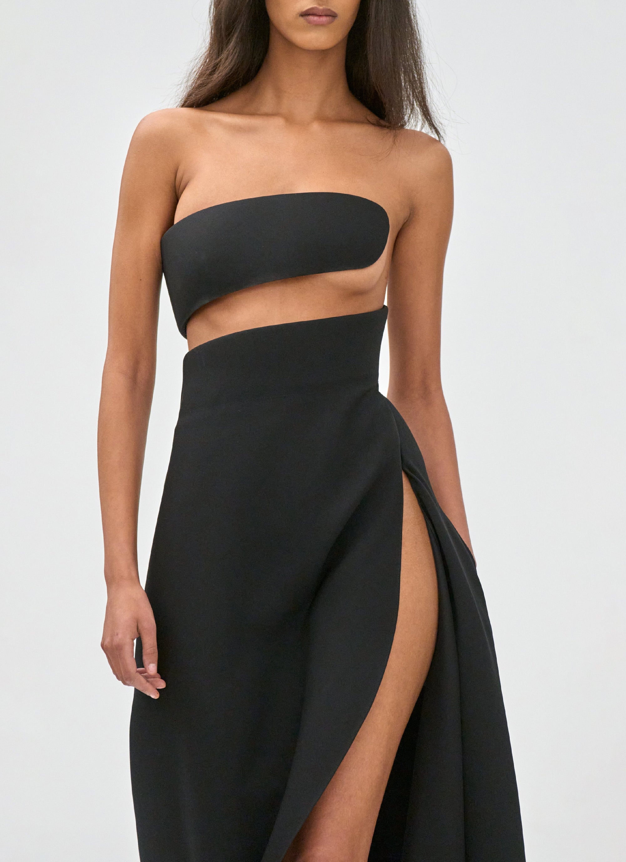 Robe bustier drapée en soie et laine - Noir Alaia