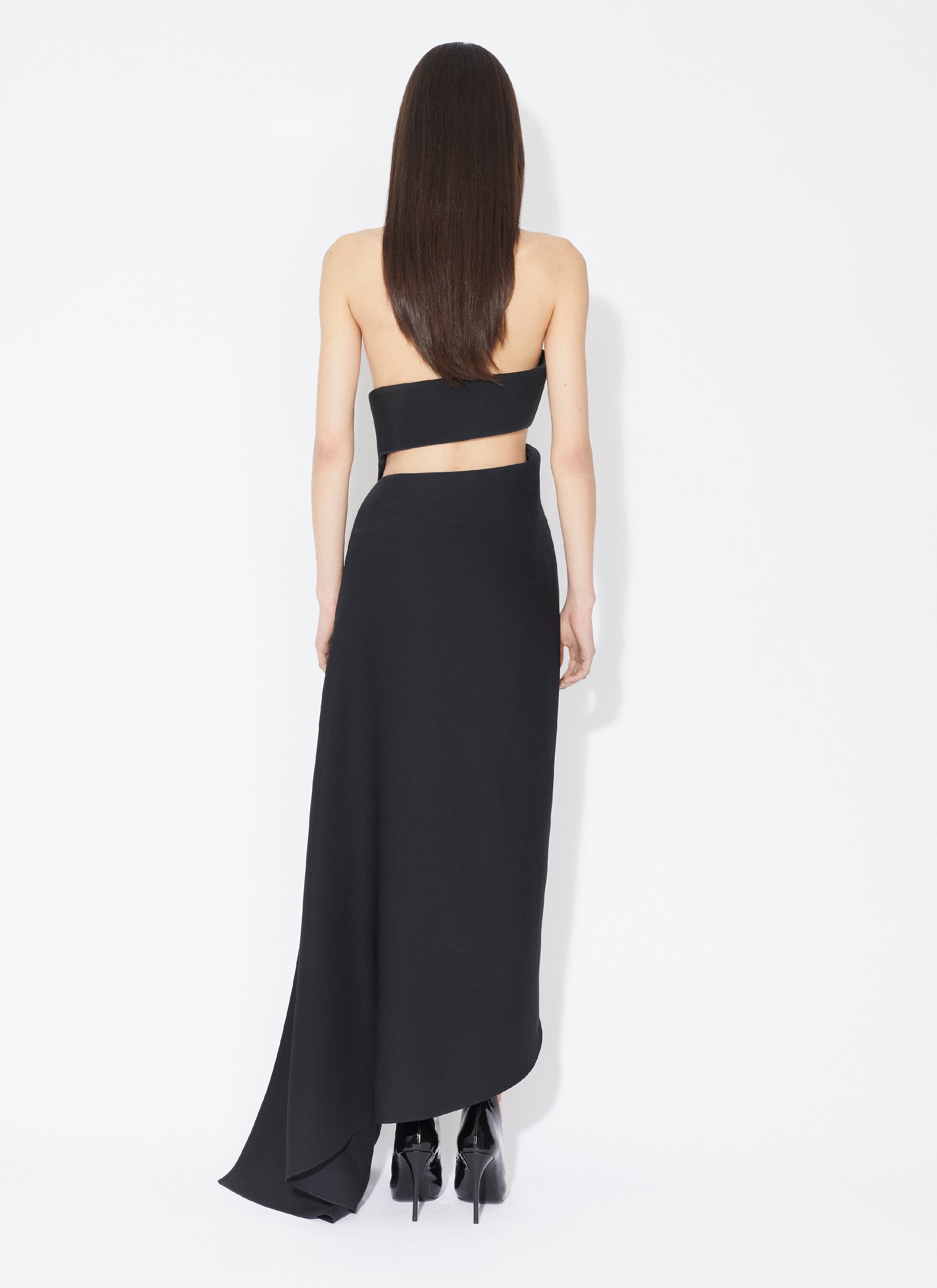 Robe bustier drapée en soie et laine - Noir Alaia